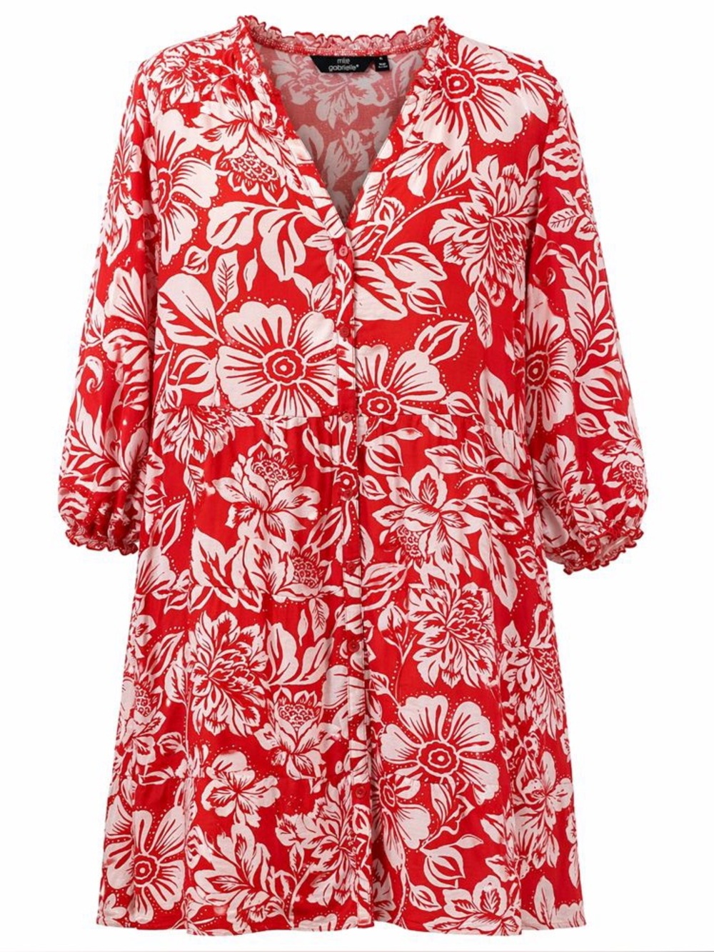 MLLE GABRIELLE Orange White Floral Boho Mini Dress Ruffle Sleeve Resort XL